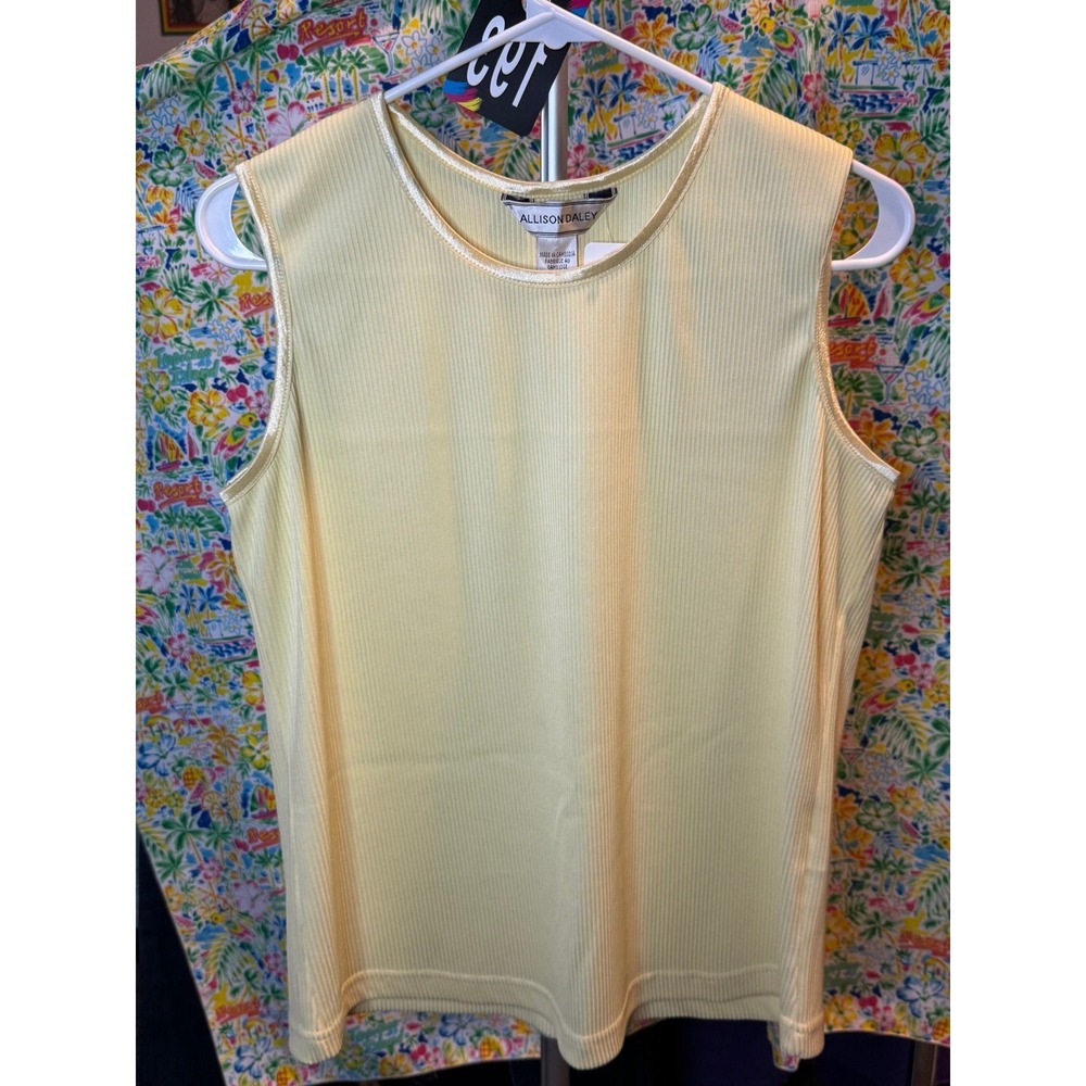 193 Allison Daley Womens Medium Pale Yellow‎ Ribbed Sleeveless Shell Tank Top